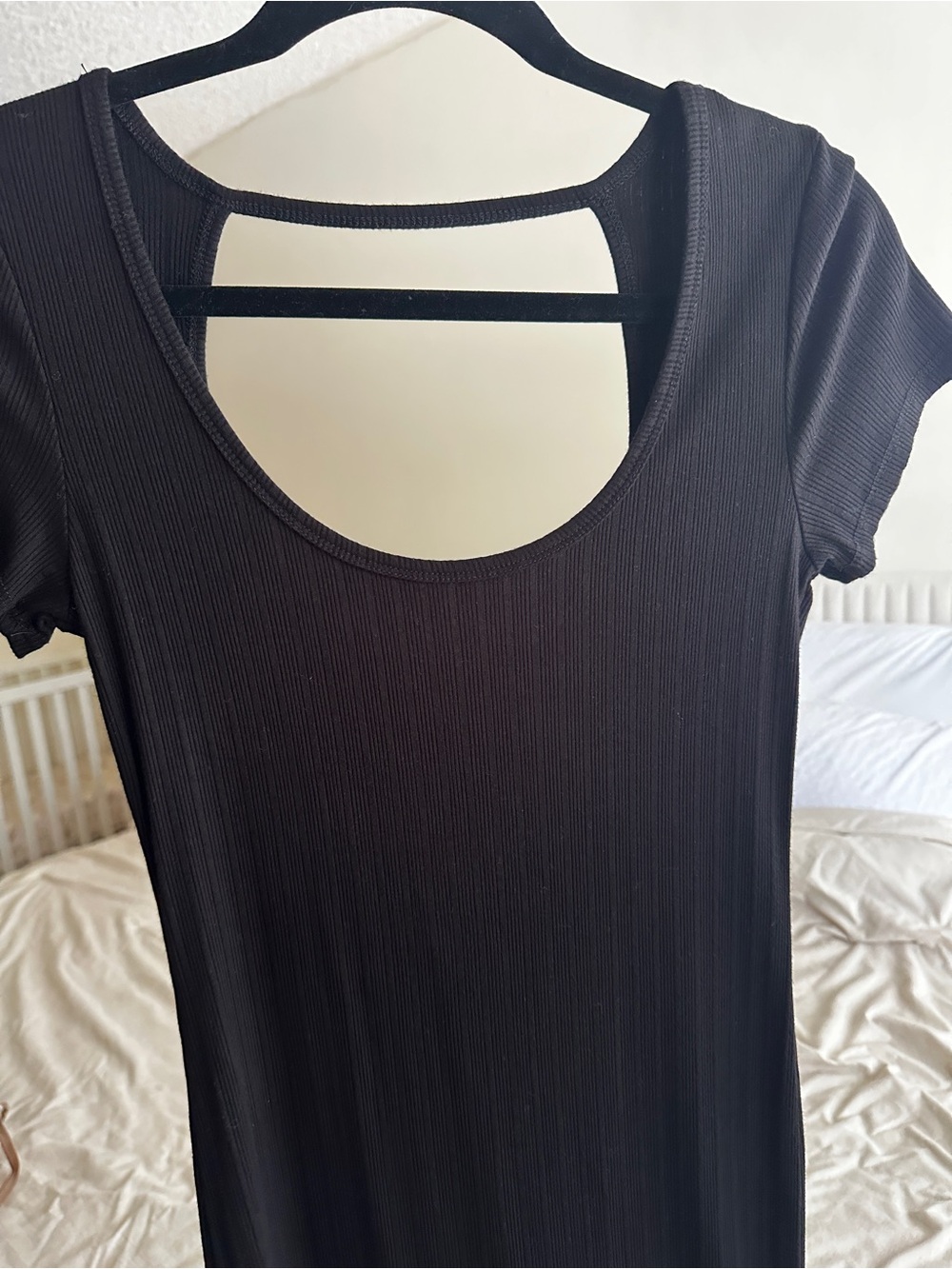 Black Mini Dress Short-Sleeve with Back Cutout Bodycon